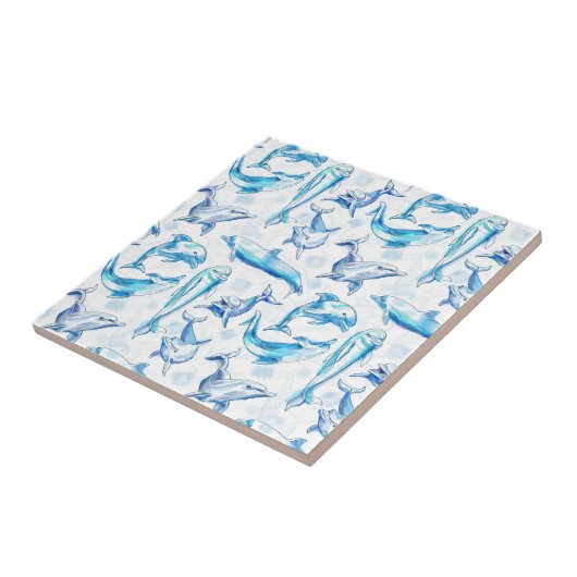 Delphin, wasserfarbig, nahtloses Muster, Delphin Fliese (Seite)