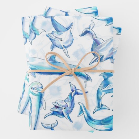 Delphin, wasserfarbig, nahtloses Muster, Delphin Geschenkpapier Set (Beispiel)