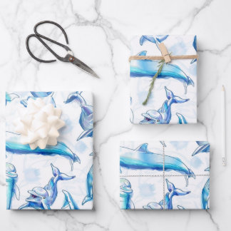 Delphin, wasserfarbig, nahtloses Muster, Delphin Geschenkpapier Set