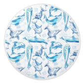 Delphin, wasserfarbig, nahtloses Muster, Delphin Keramikknauf (Vorderseite)