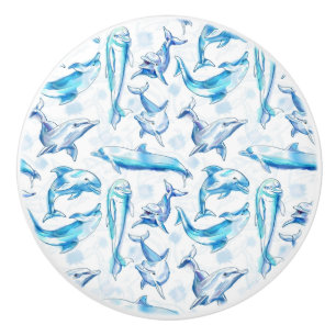 Delphin, wasserfarbig, nahtloses Muster, Delphin Keramikknauf