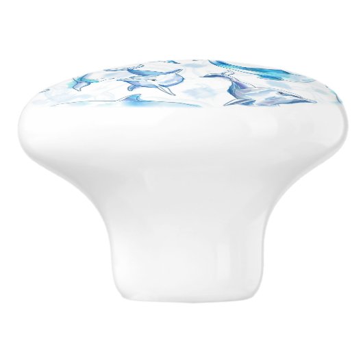 Delphin, wasserfarbig, nahtloses Muster, Delphin Keramikknauf (Seitenansicht)