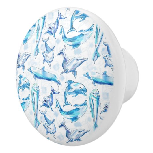 Delphin, wasserfarbig, nahtloses Muster, Delphin Keramikknauf (Rechts)