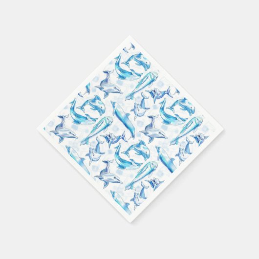 Delphin, wasserfarbig, nahtloses Muster, Delphin Serviette (Ecke)