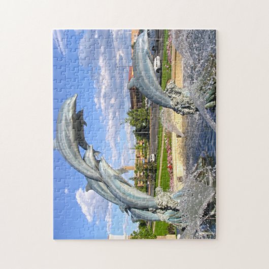 Delphin Wasserstatue Denver. Puzzle (Vertikal)