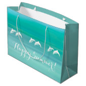 Delphine Aquamarine Ozean Sommer Große Geschenktüte (Rückseite Schrägansicht)
