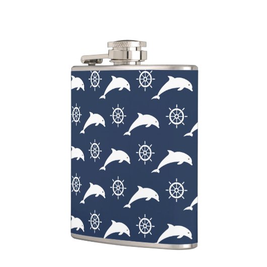 Delphine auf Parade-Muster Flachmann (Links)