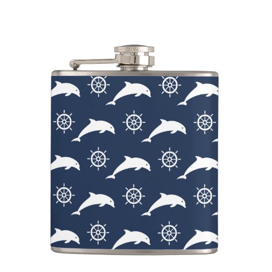 Delphine auf Parade-Muster Flachmann (Vorderseite)