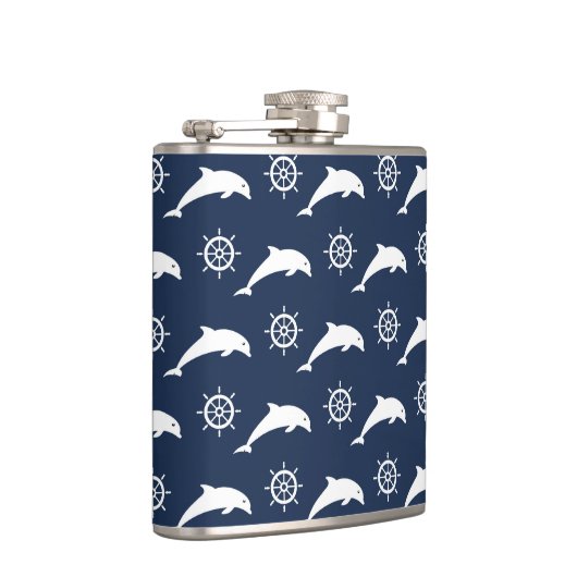 Delphine auf Parade-Muster Flachmann (Rechts)