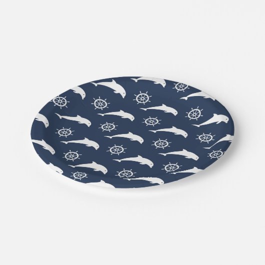 Delphine auf Parademuster Pappteller (Schrägansicht)