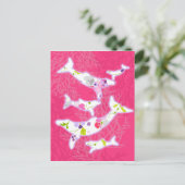 Delphine auf schlichtem rosa Hintergrund. Postkarte (Stehend Vorderseite)