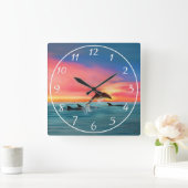 Delphine Beach Sunset Nautical Quadratische Wanduhr (Zuhause)