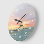 Delphine Beach Sunset Ocean Seascape Große Wanduhr (Winkel)