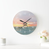 Delphine Beach Sunset Ocean Seascape Große Wanduhr (Zuhause)