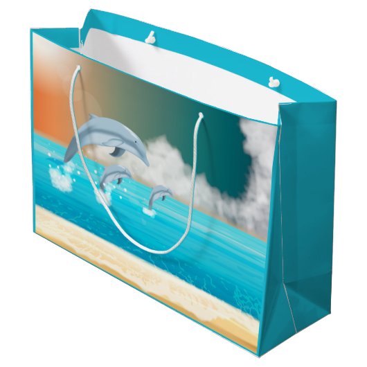 Delphine, die im Ozean brechen Große Geschenktüte (Rückseite Schrägansicht)