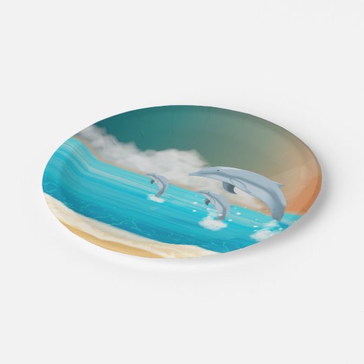 Delphine, die im Ozean brechen Pappteller (Schrägansicht)