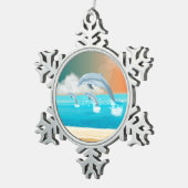 Delphine, die im Ozean brechen Schneeflocken Zinn-Ornament (Rechts)