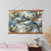 Delphine Golden Botanical Dreamscape Wandteppich Mit Holzrahmen (Schlafzimmer)