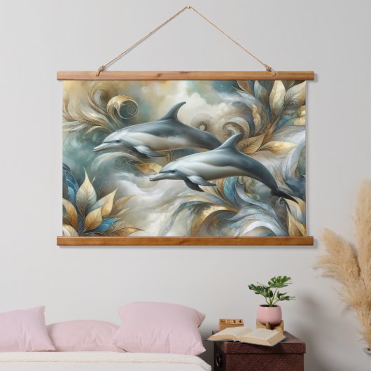 Delphine Golden Botanical Dreamscape Wandteppich Mit Holzrahmen (Schlafzimmer)