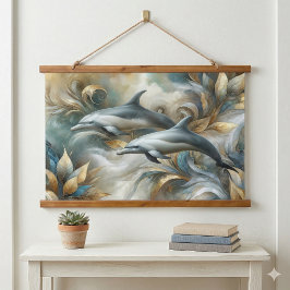 Delphine Golden Botanical Dreamscape Wandteppich Mit Holzrahmen
