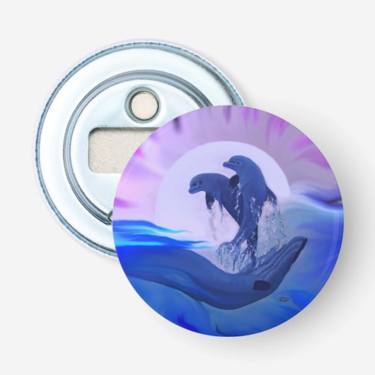 Delphine im Mondschein Flaschenöffner (Vorderseite)