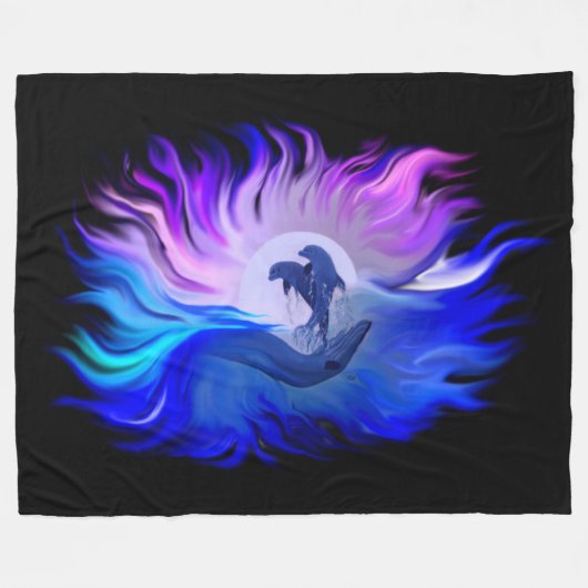Delphine im Mondschein Fleecedecke (Vorderseite (Horizontal))