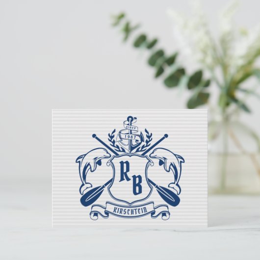 Delphine im Nautischen Wappen Anker Oars Laurel Sh Postkarte (Stehend Vorderseite)