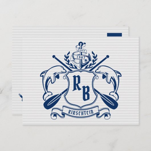 Delphine im Nautischen Wappen Anker Oars Laurel Sh Postkarte (Vorne/Hinten)