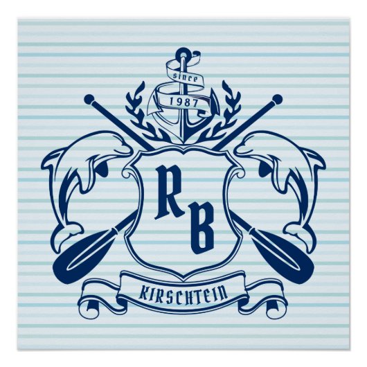 Delphine im Nautischen Wappen Anker Oars Schild Kü (Vorderseite)