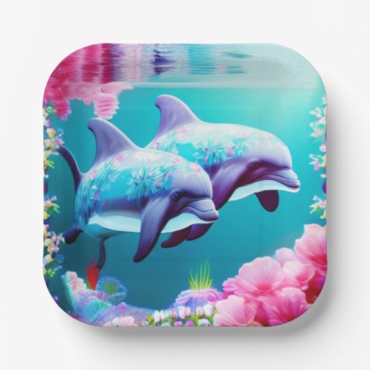 Delphine im Ozean Leben mit Blume Pappteller (Vorderseite)