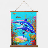 Delphine im Ozean mit schönem Korallenriff-Design Wandteppich Mit Holzrahmen (Vorderseite)