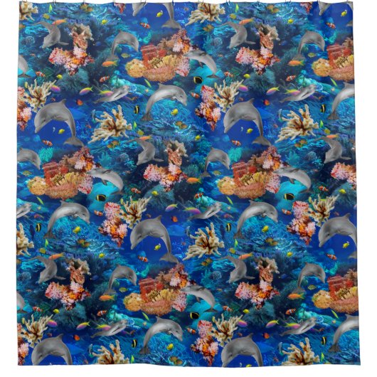 Delphine im Ozean mit tropischen Fischen Duschvorhang (Vorderseite)