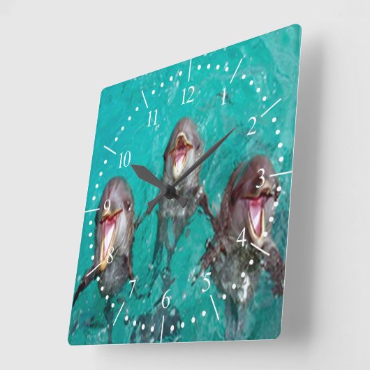 Delphine im Ozean singen Quadratische Wanduhr (Winkel)