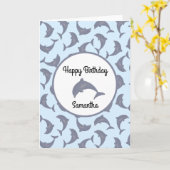 Delphine im Sea Pattern Geburtstag Karte (Gelbe Blume)