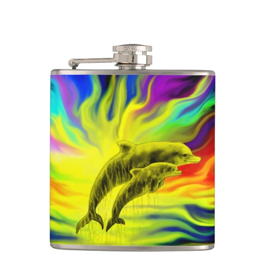 Delphine im Sonnenschein Flachmann (Vorderseite)