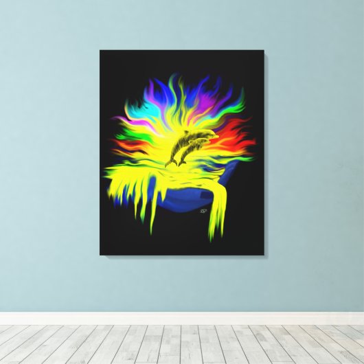 Delphine im Sonnenschein mit der Hand Leinwanddruck (Insitu (Holzboden))