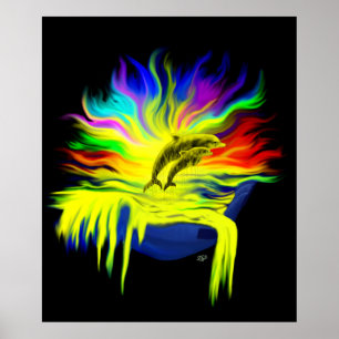 Delphine im Sonnenschein mit der Hand Poster