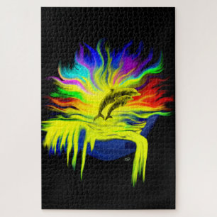 Delphine im Sonnenschein mit der Hand Puzzle