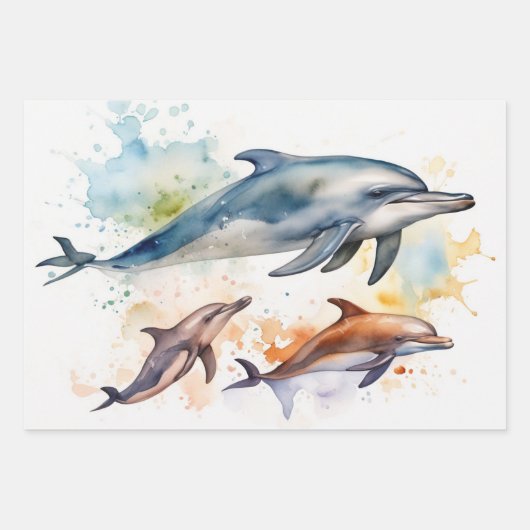 Delphine im Sonnenuntergang Wasserfarbenwelt Geschenkpapier Set (Vorderseite 2)