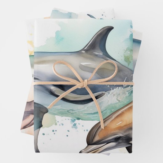 Delphine im Sonnenuntergang Wasserfarbenwelt Geschenkpapier Set (Beispiel)