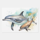 Delphine im Sonnenuntergang Wasserfarbenwelt Geschenkpapier Set (Vorderseite)