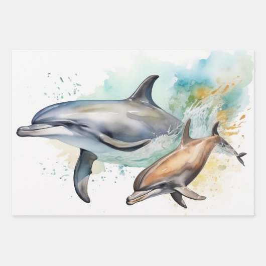 Delphine im Sonnenuntergang Wasserfarbenwelt Geschenkpapier Set (Vorderseite)