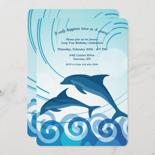 Delphine im Sprungjahr Einladung (Vorne/Hinten)
