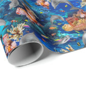 Delphine im tropischen Ozean-Korallenriff Geschenkpapier (Rolleneckpunkt)