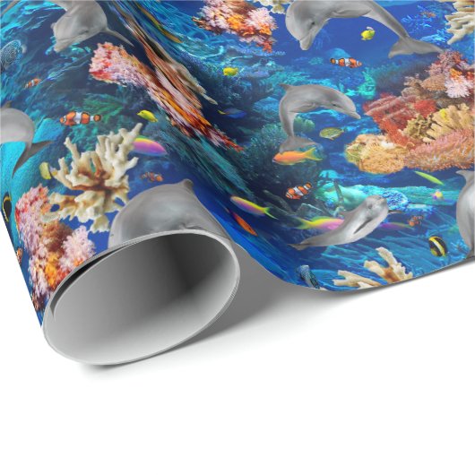 Delphine im tropischen Ozean-Korallenriff Geschenkpapier (Rolleneckpunkt)