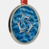 Delphine im Wasser Silbernes Ornament (Rechts)
