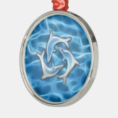 Delphine im Wasser Silbernes Ornament (Links)