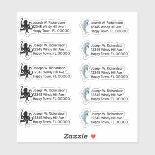 Delphine in Octopus Shaped Rücksendeadresse Sticke Aufkleber (Blatt)