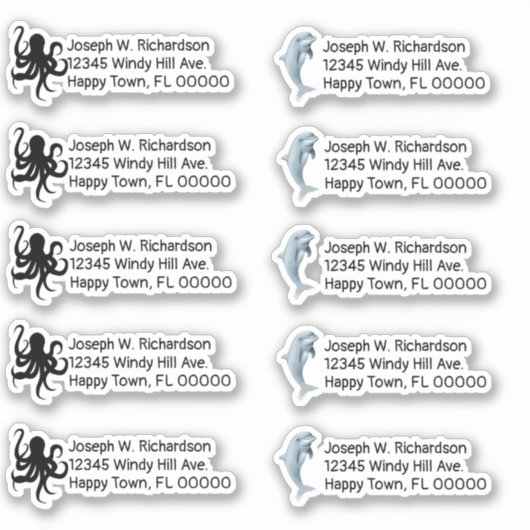 Delphine in Octopus Shaped Rücksendeadresse Sticke Aufkleber (Vorderseite)