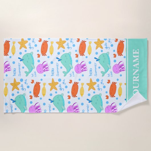 Delphine, Krebse, Kraken und Starfish Individuelle Strandtuch (Vorderseite)